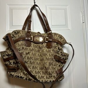 Michael Kors Tan and Brown MK Logo Satchel